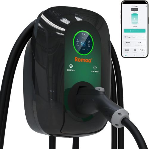 Level 2 EV Charger, NEMA 14-50 EVSE J1772 Charger, 40 Amp 240V, WiFi Control, Adjustable Current, Delay Timer, 25ft Cable EV Chargers for Home Level 2, Electric Vehicle Charging Station, LCD Display