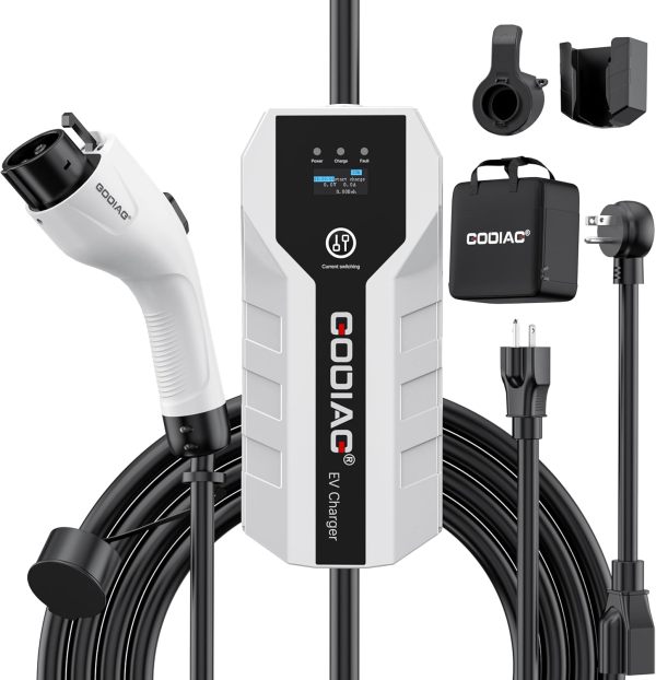 GODIAG Level 1+2 EV Charger - ETL Certified, 16Amp, 110V-240V, 20ft Cable, Portable Electric Car Charger for J1772 EVs with NEMA 6-20 & NEMA 5-15 Plug