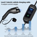 Level1- Level2(16/13/10/8 Amps Adjustable) Portable EV Charger with LED Display 110-240 Volts,25ft Cable,SAE J1772 Standard NEMA6-20 Plug and NEMA 5-15 Plug Conversion Adapter Portable Cable Box