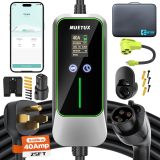 Level 2 EV Charger (J1772 & Tesla, 40A, 240V, 25FT, 9.68kw) Home/Travel Portable Electric Vehicle Charging Station,Adjustable Current/Timing Delay，Equipped with Smart APP