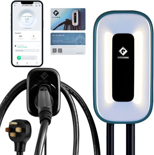 EV Charger Level 2，50 Amp Charge Station, 240V Level 2 Charger,Indoor/Outdoor EVSE, 25Ft Cable Level 2 ev Charger, 2.4GWiFi/APP/RFID Card (NEMA14-50 Plug or Hardwired)