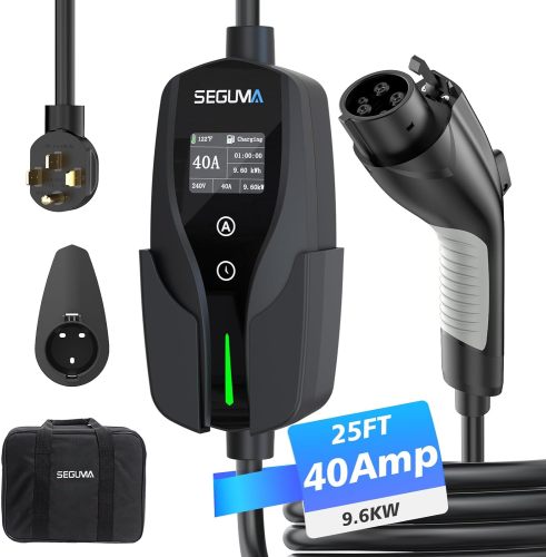 Level 2 EV Charger, 40Amp Electric Car Charger Portable EV Charger 25FT Cable with NEMA 14-50 Plug, Adjustable Current, Timing Delay Electric Vehicle Charger for J1772 BEVs/PHEVs 240V 9.6kW