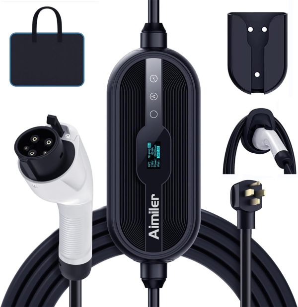 Level 2 Electric Vehicle EV Charger, 32A 240V NEMA 14-50 Plug, Portable Indoor/Outdoor EVSE SAE J1772 EV Car Charging Station w/Delay Timer, 16ft Premium Cable ETL Certified