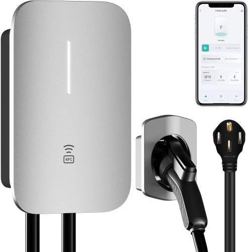 Level 2 EV Charger - 40 Amp RFID Card 25ft Cable Outdoor Indoor EV Charger Level 2 with NEMA 14-50 Plug WiFi Enabled Electric Car Charger 240V Electric Vehicle Charging Stations
