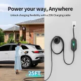 Level 1 EV Charger, 16A 110-240V 25FT Cable J1772 Charger, Portable Electric Vehicle Charging Equipment with NEMA 6-20 Plug, Adjustable Current, Delay Timer, App Control, FCC ETL Certified