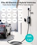 Electric Vehicle Charger Level 2 J1772 Portable EV Charger 32A 16A 240V ETL NEMA14-50 Plug Fast EV Car Charging Station with Wi-Fi 25ft Cable Holder