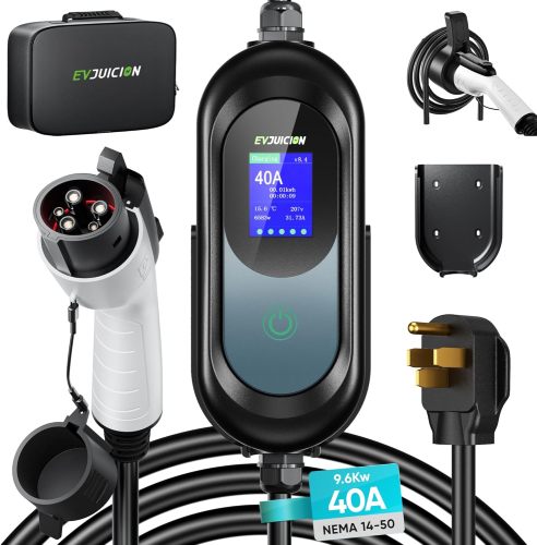 Level 2 EV Charger 40Amp 9.6kW 240V EV Charger Level 2 with Smart LED Screen, 16/20/24/32/40A, 12 Hours Delay Timer, 21FT Electric Car Charger with Bag/Wall Mount/Cable Holder, NEMA 14-50P J1772 Evs