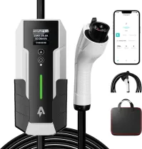 Level 2 EV Charger 32Amp,7.68KW Electric Vehicle Charger Portable 240V,SAE-J1772 and NEMA 14-50 Plug, Scheduled Charging,Adjustable Current,Smart APP, 25 FT Cable for EV and Hybrid Vehicles