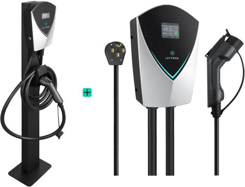 Lectron Bundle - V-Box 48 Amp Electric Vehicle Charging Station & EV Charger Pedestal Stand for V-Box