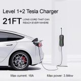 Level 1+2 Tesla EV Charger,16 Amp 120V /240V,Adjustable Plug-in Electric Vehicle Charging Station with 21FT Cable NEMA 6-20 Plug NEMA 5-15 Adapter, Compatible with All Tesla Models X/Y/3/S
