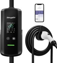 BougeRV Portable 48 Amp EV Charger Level 2, 240V, NEMA14-50P, 11.52KW Max Output with Adjustable Current and Charging Schedule, Plug-in Electric Vehicle Charging Cable with 25Ft for Indoor/Outdoor Use