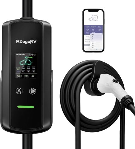 BougeRV Portable 48 Amp EV Charger Level 2, 240V, NEMA14-50P, 11.52KW Max Output with Adjustable Current and Charging Schedule, Plug-in Electric Vehicle Charging Cable with 25Ft for Indoor/Outdoor Use