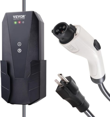 VEVOR Level 1+2 EV Charger, 16 Amp 110-240V, Portable Electric Vehicle Charger with 25 ft Charging Cable NEMA 6-20 Plug NEMA 5-15 Adapter, Plug-in Home EV Charging Station for SAE J1772 Electric Cars