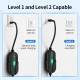 Level 1 EV Charger, 16A 110-240V 25FT Cable J1772 Charger, Portable Electric Vehicle Charging Equipment with NEMA 6-20 Plug, Adjustable Current, Delay Timer, App Control, FCC ETL Certified