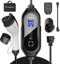 Level 1-2 EV Charger (16 Amp 110-240V 24ft Cable), Portable Electric Vehicle Charger with NEMA 6-20 Plug NEMA 5-15 Adapter,Plug-in Home EV Charging Station for SAE J1772 Evs