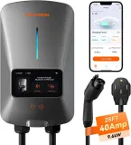 WOLFBOX Level 2 EV Charger 40 Amp - Smart Display, RFID Card, 25ft Cable, Outdoor/Indoor, NEMA 14-50 EV Charger Level 2, WiFi Enabled Electric Car Charger, 240V Electric Vehicle Charging Stations