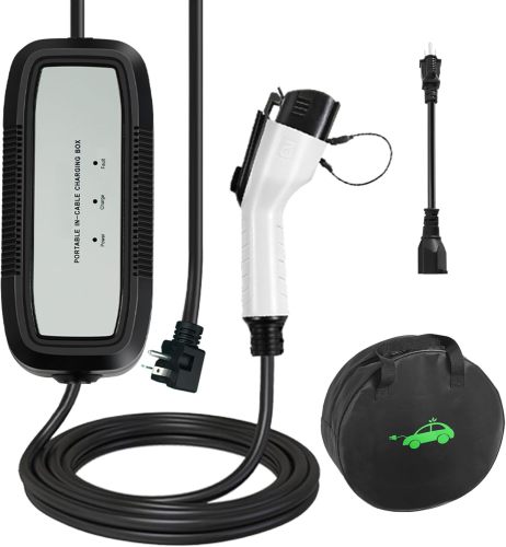 EV Charger, 16Amp 110V/240V Portable Level 1 Level 2 Electric Vehicle Charging Station with NEMA 6-20 Plug & NEMA 5-15 Adapter for J1772 Electric Cars