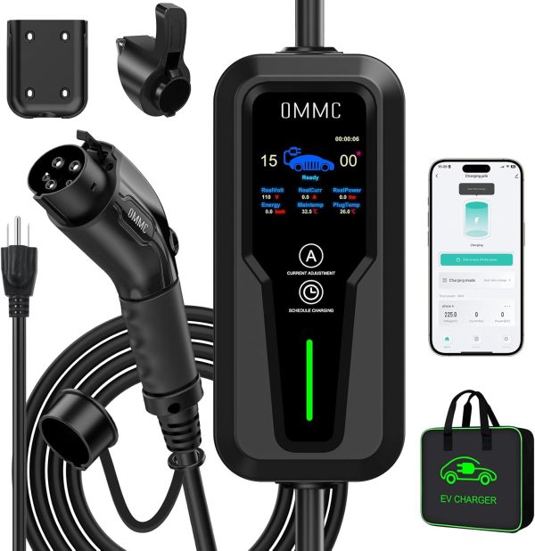Portable Electric Vehicle Charger 15 Amp Level 1 Home EV Charger (110V), 25 FT Electric Vehicle Charging Station, Scheduled Charging,Smart APP, Nema 5-15 P Electric Car Charger for SAE J1772