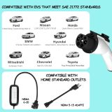 EV Charger, 16Amp 110V/240V Portable Level 1 Level 2 Electric Vehicle Charging Station with NEMA 6-20 Plug & NEMA 5-15 Adapter for J1772 Electric Cars