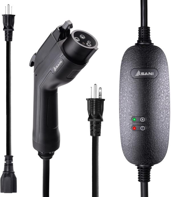 Asani Level 1 & 2 EV Charger - 110-240V at 16 Amps - Portable Electric Vehicle EV Charger with NEMA 6-20 with NEMA 5-15 Adapter Plug for J1772 Electric Cars