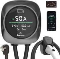 EV Charger 50 Amps, Smart Screen Level 2 Charging Station with WIFI, 240V J1772 Home Electric Vehicle Charger NEMA 14-50 Plug or Hardwire, APP Controlled Car Charger
