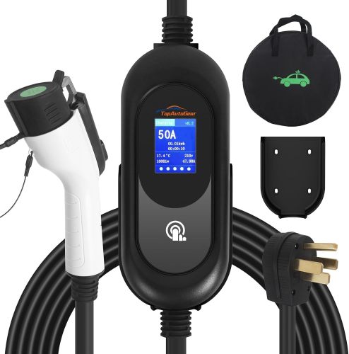50 Amp Electric Vehicle Charger Level 2 Portable EV Charging Station with 25 FT Cord Super Fast Car Charging Station, NEMA14-50 with SAE J1772, Compatible Indoor/Outdoor