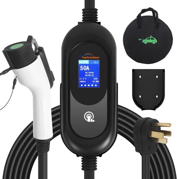 50 Amp Electric Vehicle Charger Level 2 Portable EV Charging Station with 25 FT Cord Super Fast Car Charging Station, NEMA14-50 with SAE J1772, Compatible Indoor/Outdoor