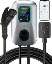 ElecFylo Smart Level 2 EV Charger for Home - 3.5  Large Screen, 27FT Cable, 40A 240V, WiFi/Bluetooth Enabled, RFID Card, NEMA 6-50 Plug, Fast Electric Vehicle Charging Station, FCC/CP65 Certified