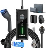 bokman Portable Level 2 EV Charger (240V, 32A) with 25ft Charging Cable and NEMA 14-50 for SAE-J1772 Electric Vehicles Current Adjustable and Reservation Charging Function (NOT for Tesla)