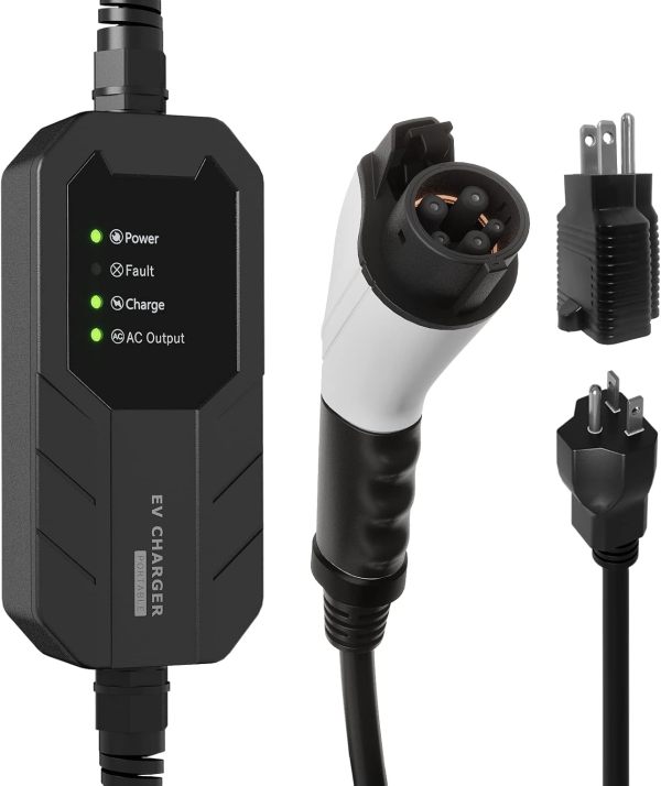 Skysword Ⅱ Level 1-2 EV Charger, 100-240V 16A 25FT Portable EVSE, NEMA 6-20 Plug with NEMA 5-15 Adapter Electric Vehicle Charging Station