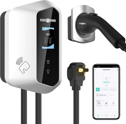 Paris Rhône Level 2 EV Charger, 48 Amp UL Listed 11.5KW EV Charger for Home Level 2 with Smartlife App Control, Wi-Fi & Bluetooth Level 2 EV Charger with 25 Foot Cable for Electric Vehicles