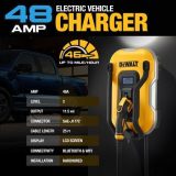 DEWALT Electric Vehicle Level 2 EV Charger up to 48 Amps 240V, App Control Bluetooth & Wi-Fi, CSA Certified Indoor/Outdoor Hardwired Wall Mounted Charging Station with 25 ft. Cable