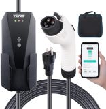 VEVOR Level 1+2 Portable EV Charger, 16 Amp 120V or 240V, Electric Vehicle Charger with 28-Foot Charging Cable NEMA 6-20P Plug NEMA 5-15 Adapter, Plug-in Home EV Charging Station for SAE J1772 EVs