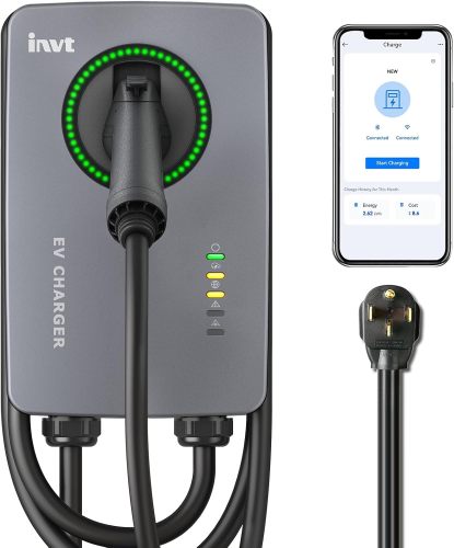 invt Level 2 EV Charger, 48 Amp EV Charger Level 2, Hardwired EVSE Level 2 Charger, WiFi Enabled, Indoor/Outdoor Electric Vehicle Charging Stations J1772 Charger, 240V Electric Car Charger 24' Cable