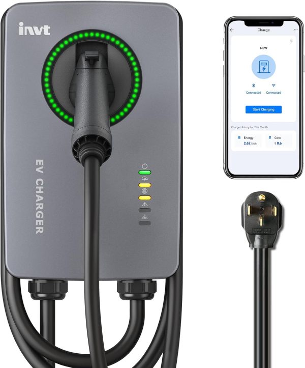invt Level 2 EV Charger, 48 Amp EV Charger Level 2, Hardwired EVSE Level 2 Charger, WiFi Enabled, Indoor/Outdoor Electric Vehicle Charging Stations J1772 Charger, 240V Electric Car Charger 24' Cable