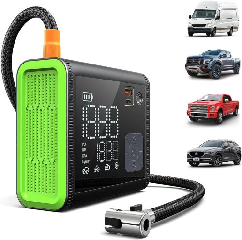 Anykit Tire Inflator Portable Air Compressor, 150PSI 4X Fast (Dual Cylinder) Inflation Air Pump with Digital Pressure Gauge, 12000mAh Electric Cordless Tire Pump for Truck, Car (Green)