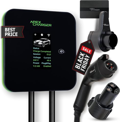 MACH 2:Fast Level 2 EV Charger 48 amp Garage-pro Wall-Mount. Electric Vehicle Charging Station 4 Nema 14-50 Outlet. J1772 car Connector. Key Accessories: 30ft Cable & Tesla NACS evse Portable Adapter