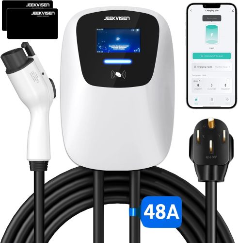 Level 2 EV Charger 48Amp 240V NEMA 14-50 Plug: Electric Vehicle Charging Station with APP Control, WiFi Enabled EVSE, RFID Card - Compatible with Tesla and All EV Brands