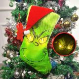Christmas Stocking with LED Light, 14.98 inch Red Green Hanging Stocking, Candy Gift Socks Christmas Ornament Decorations for Family Holiday Xmas Party Decorations (One Size, Christmas Stocking)