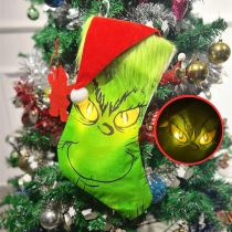 Christmas Stocking with LED Light, 14.98 inch Red Green Hanging Stocking, Candy Gift Socks Christmas Ornament Decorations for Family Holiday Xmas Party Decorations (One Size, Christmas Stocking)