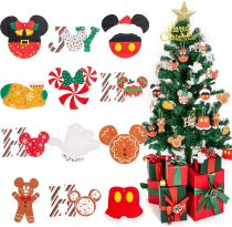24pcs Christmas Tree Ornaments Set - Festive Wooden Mouse Christmas Decorations, Perfect Hanging Ornaments for Holiday Tree, Party, and Kids, Bulk Assorted Designs for a Charming Christmas Display