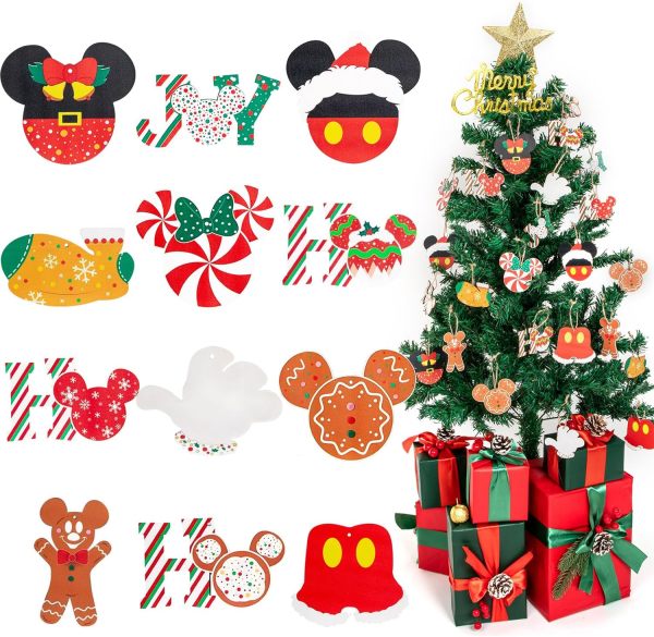 24pcs Christmas Tree Ornaments Set - Festive Wooden Mouse Christmas Decorations, Perfect Hanging Ornaments for Holiday Tree, Party, and Kids, Bulk Assorted Designs for a Charming Christmas Display