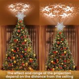 Christmas Tree Topper Lighted, 3D Glitter Snowflake Tree Topper Built-in LED Rotating Lights with 6 Projection Modes, Striking Christmas Tree Decoration (Silver)