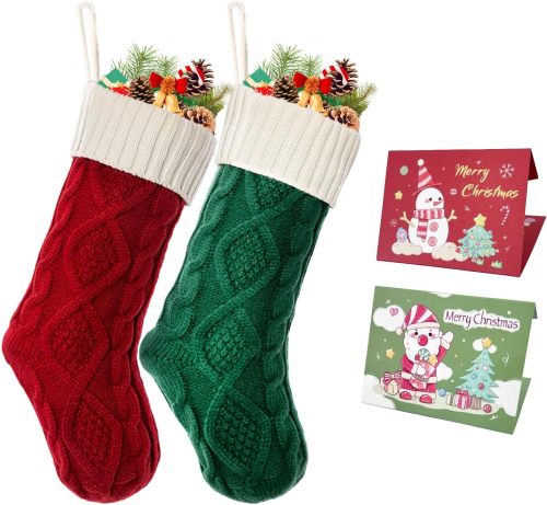 Ulico Christmas Stocking,18 inch Large 2 Pack Cable Knitted Xmas Stocking for Kids,Holiday and Family Stocking for Fireplace Christmas Holiday Party Decoration