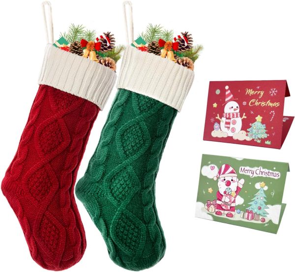Ulico Christmas Stocking,18 inch Large 2 Pack Cable Knitted Xmas Stocking for Kids,Holiday and Family Stocking for Fireplace Christmas Holiday Party Decoration