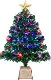24inch Green Fiber Optic Christmas Tree,Prelit Artificial Tabletop Christmas Tree,Star,Butterfly and Ball Ornaments for Best Holiday Home Decorations,2 Foot