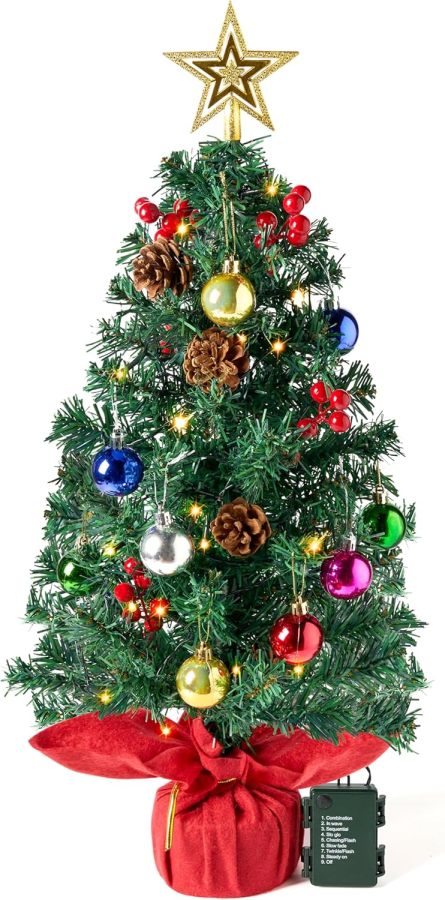 Joiedomi 24 /2FT Prelit Tabletop Christmas Tree with Warm Lights, Holly Berries, Pine Cones for Best Holiday Season Decorations Christmas Decoration Tree Decor for Indoor Xmas Tabletop Decor