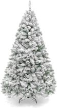 Best Choice Products Artificial Christmas Tree, 6ft Unlit Snow Flocked Design Pine Tree, Full Appearance Snowy w/Easy Assembly, Metal Stand