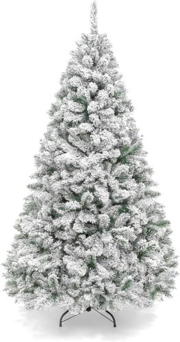 Best Choice Products Artificial Christmas Tree, 6ft Unlit Snow Flocked Design Pine Tree, Full Appearance Snowy w/Easy Assembly, Metal Stand
