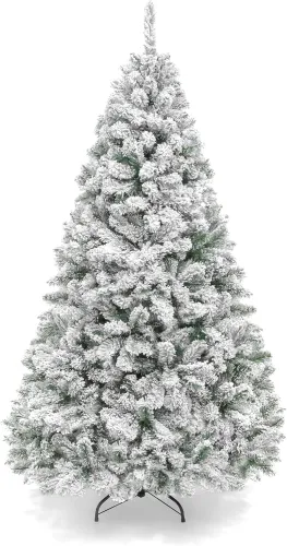 Best Choice Products Artificial Christmas Tree, 6ft Unlit Snow Flocked Design Pine Tree, Full Appearance Snowy w/Easy Assembly, Metal Stand